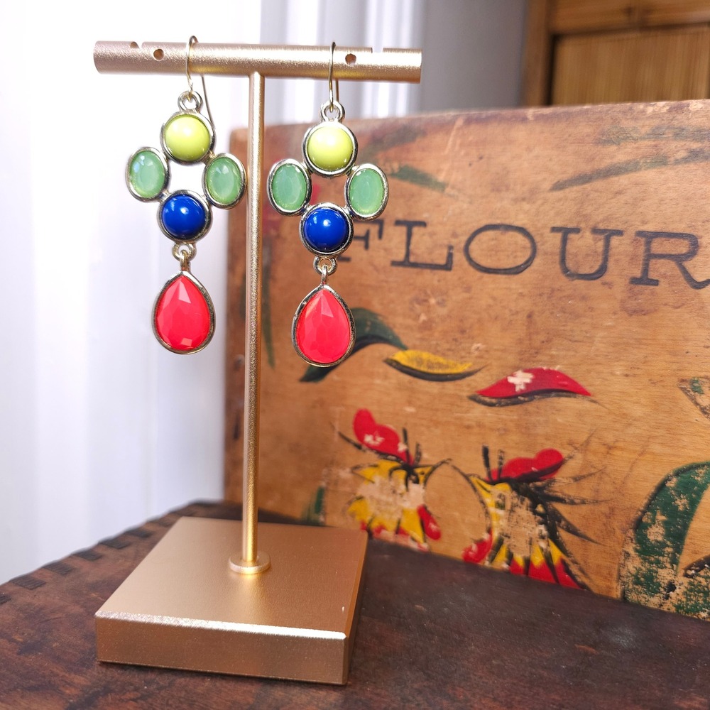 Multicolor Drop Earrings Womens OS Dangle Resin Cabochon Geometric